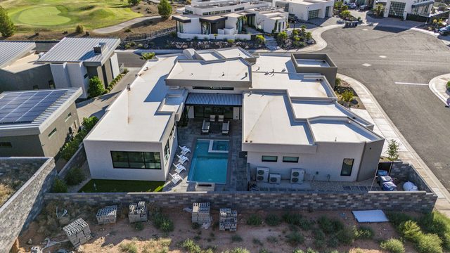 Aerial of Copper Rock 3557 courtyard pool and flat roof