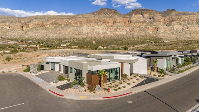 Aerial of Copper Rock 3557 corner lot with red cliffs
