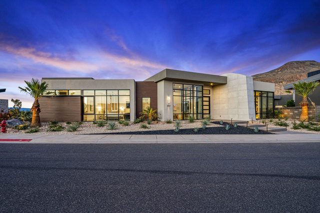 Front exterior of Copper Rock 3557 lit at twilight