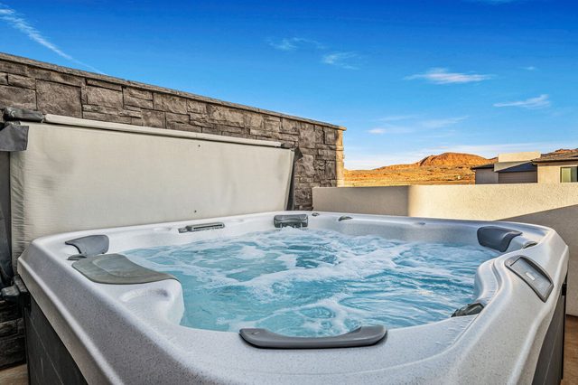 Rooftop hot tub with red rock views