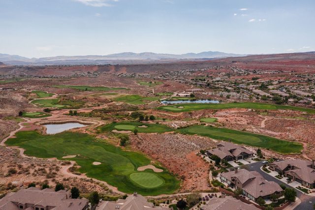 Aerial of Coral Canyon Golf Course fairways and greens near Coral Ridge