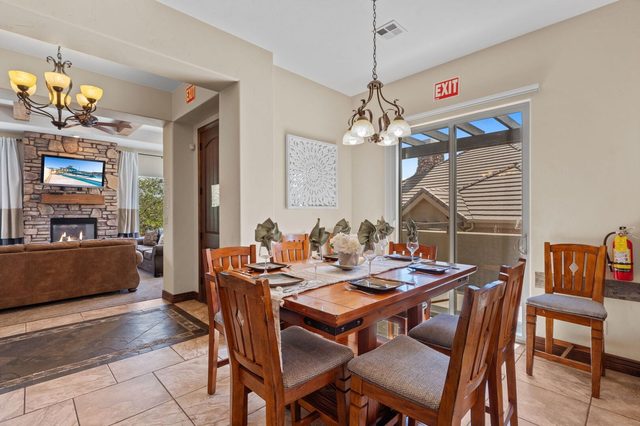 Dining area open to the living room and patio door