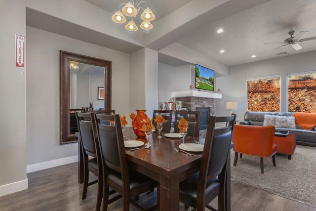 Dining table for eight next to the living room