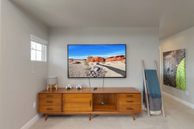 Loft TV wall with mid-century media console