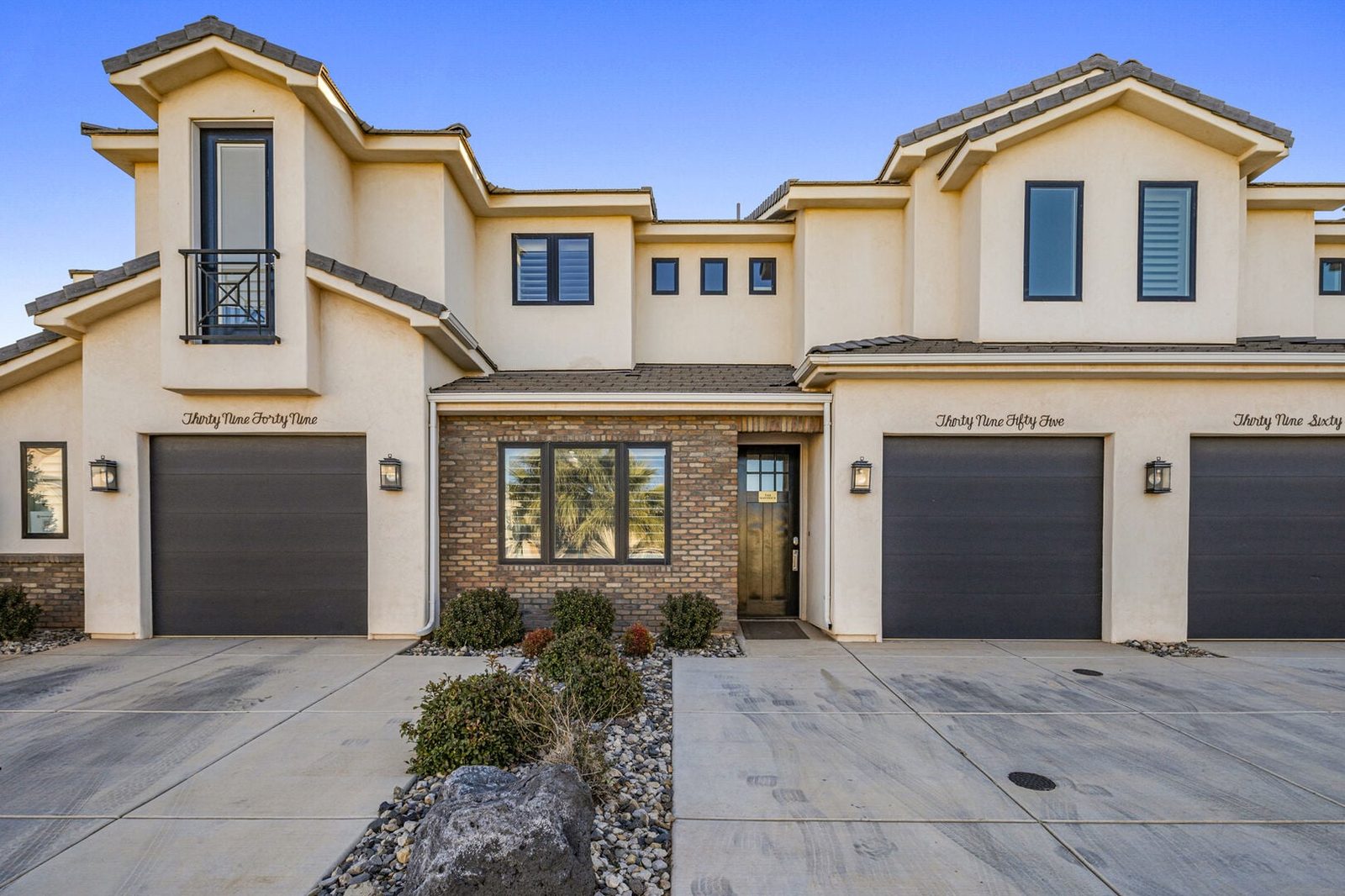 Front of Freedom Village 3955 townhome with garage