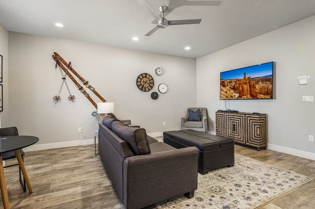 Upstairs loft lounge with sofa and smart TV