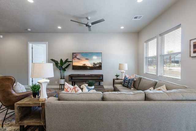 Large sectional sofa facing the living room TV