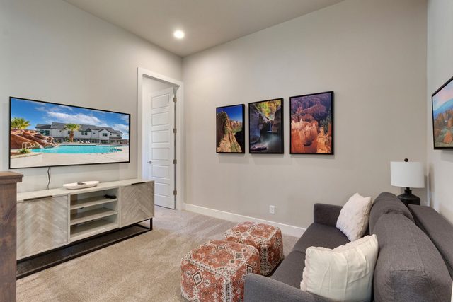 Loft lounge with sofa, smart TV and gaming console