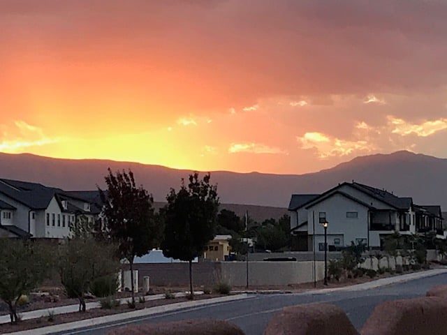 Sunset over the mountains from the street at Ocotillo Springs 44~Sky Fire