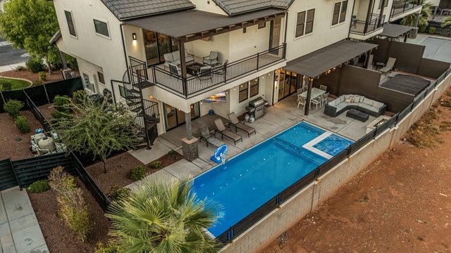 Aerial view of Ocotillo Springs 53 backyard with private pool and balcony