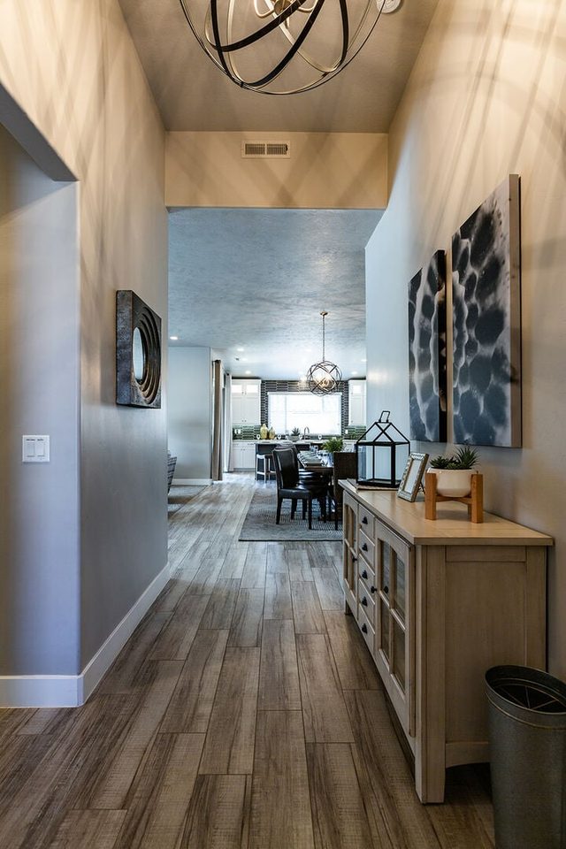Entry hallway with console table leading to the dining area