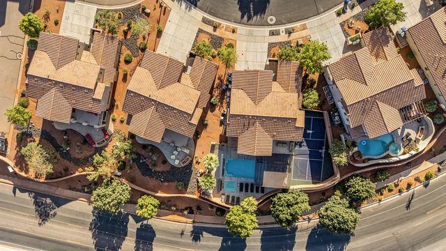 Top-down aerial of the home and neighboring houses