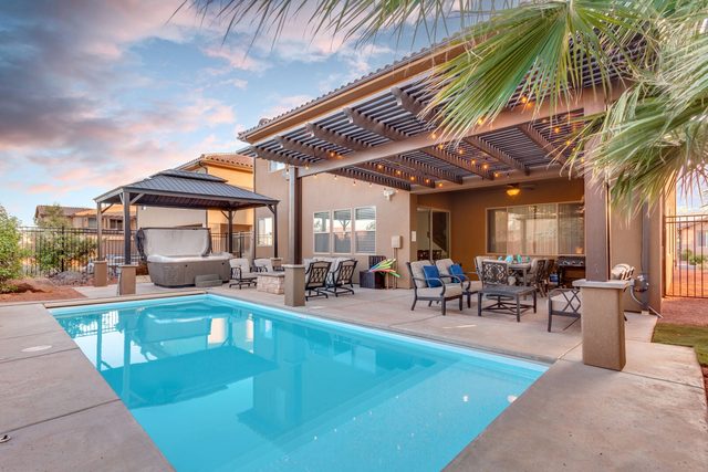 Private pool, covered patio and gazebo hot tub at Paradise Village 96
