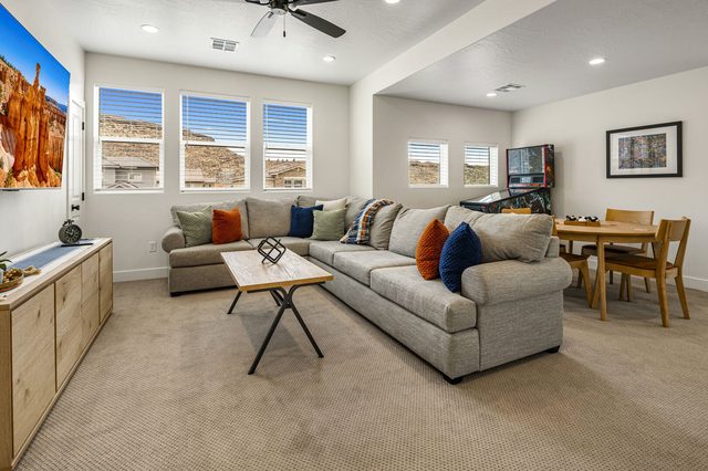 Loft lounge with sectional sofa and game table