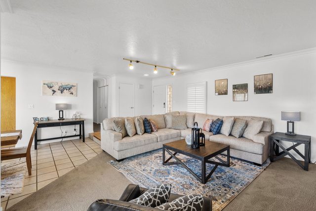 Sectional sofa and coffee table in the open living room