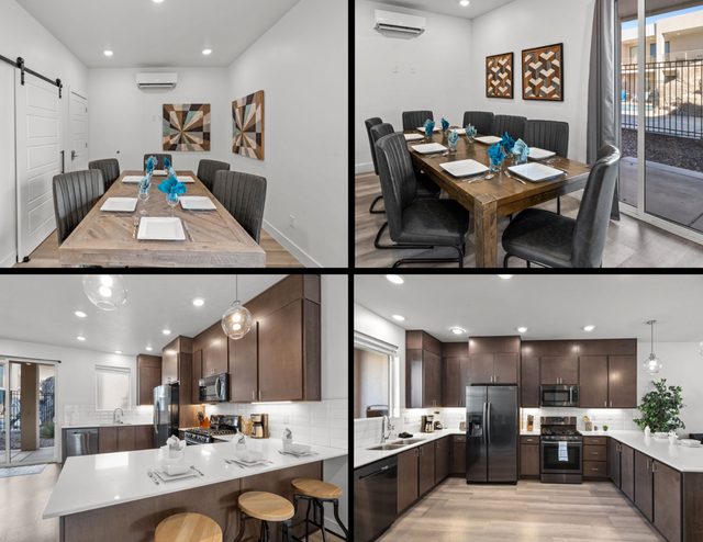 Dining tables and island kitchens at The Lofts 1 & 2 Retreat