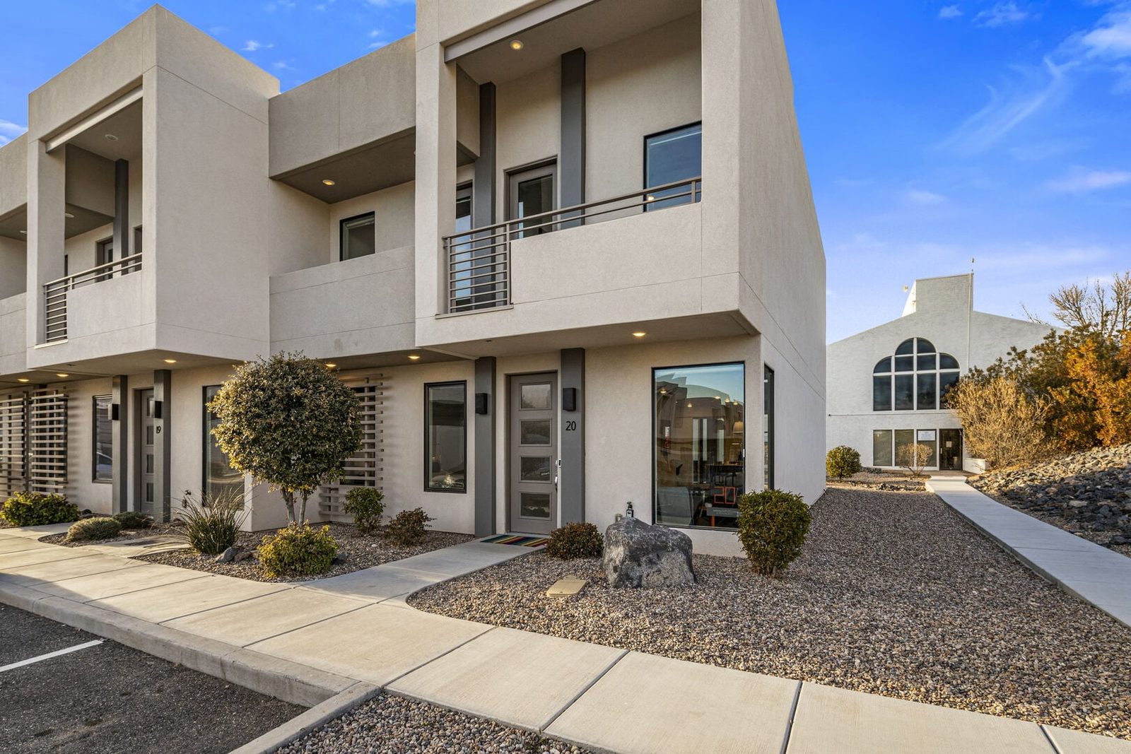 Two-story modern townhouse exterior of The Lofts 20