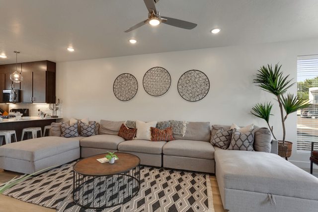 Sectional sofa and wall art in the main living room