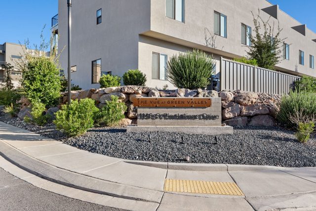 The Vue community entry sign with landscaping